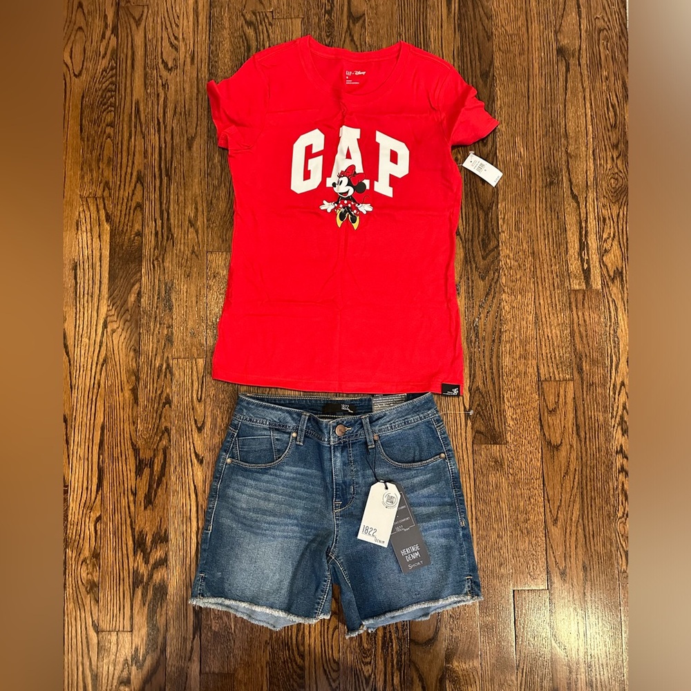 NWT!! Denim Shorts 1822 Brand & Red Disney Gap T-shirt “. Sold as a set.